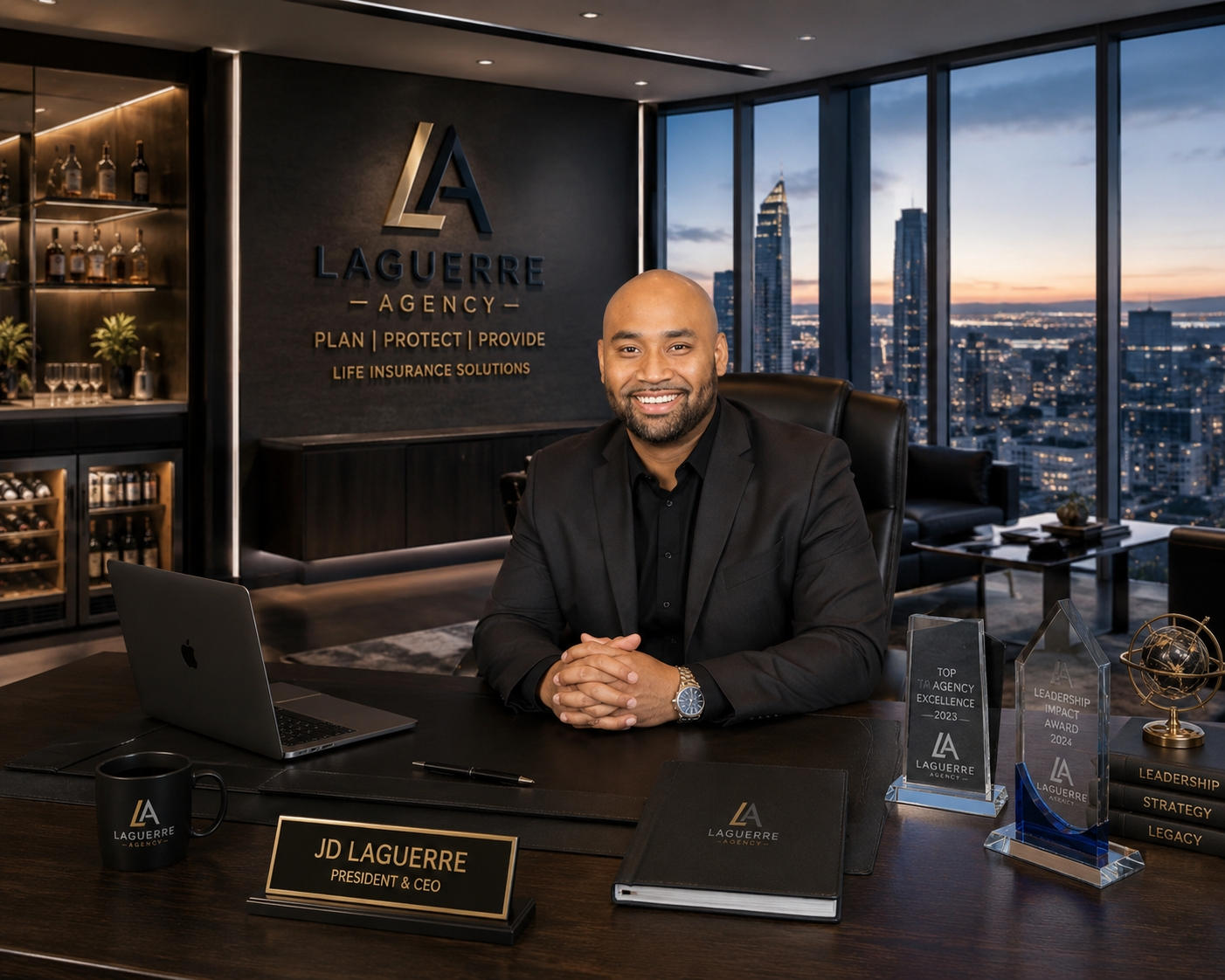 JD Laguerre at the office